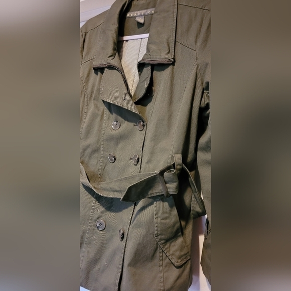 Kenneth Cole Reaction $248 Women's Army Green Full Zip Lined Button Up Coat Lrg. - Picture 4 of 12